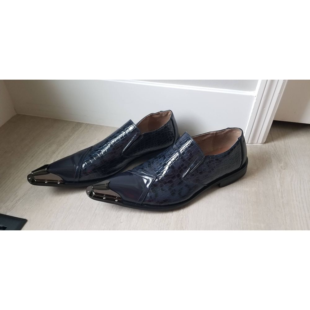 Mens navy blue shoes metal tip pointy toe size 13